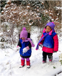 Children enjoying the garden in winter